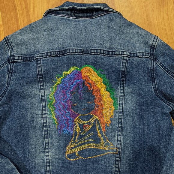 DKNY denim jacket with Rainbow Haired girl Embroidery - Picture 4 of 8